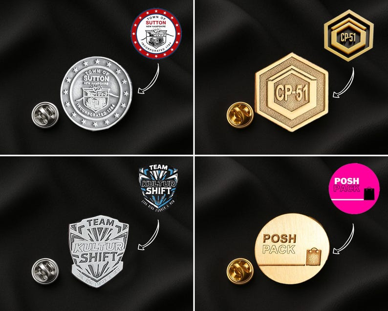 Custom Logo Pin, Engraved Company Lapel Collar Badge Pin, Design Brooch ...