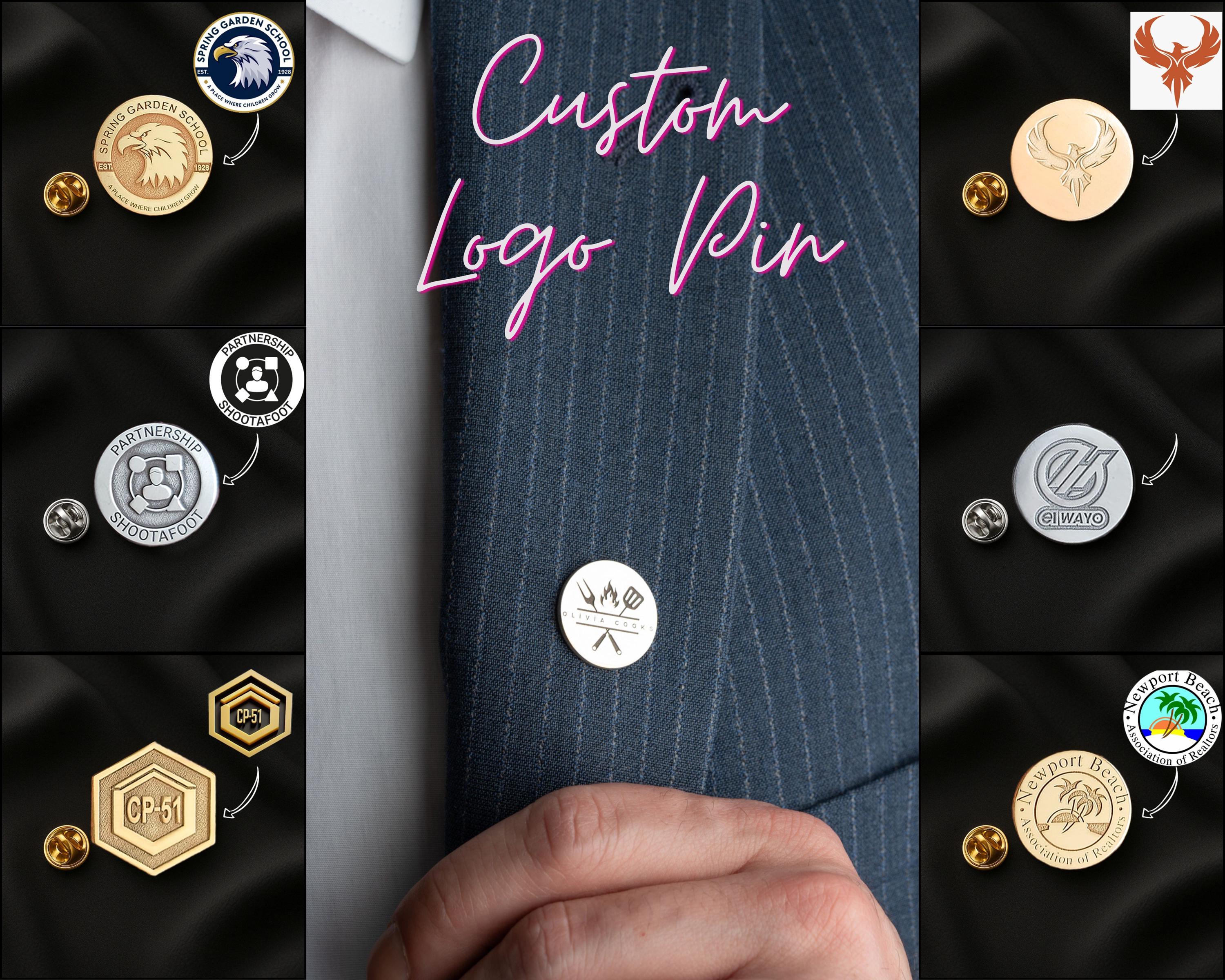 Custom Logo Pin, Engraved Company Lapel Collar Badge Pin, Design Brooch ...