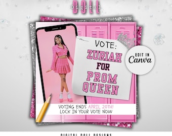 Prom Queen Flyer, Homecoming Queen Flyer, Homecoming Flyer, Campaign Flyer, Class Campaign Flyer, Vote for me | DIY Editable Template