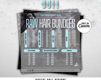 DIY Hair Collection Price List Flyer, Hair Pricelist Flyer, Hair Pricing List Flyer, Hair Bundles Flyer, Social Media Branding, Premade
