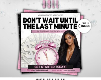 Last Minute Tax Reminder Flyer | Pink Editable Canva Template for Tax Pros | Tax Deadline Marketing | Digital Download