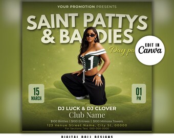 March St. Patricks day Club Party Flyer , Saint Patrick's Celebration Flyer| Social Media Template (Canva)