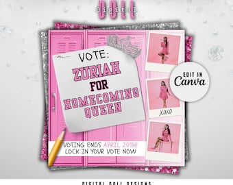 Vote Homecoming Queen Flyer, Prom Queen Flyer, Homecoming Flyer, Campaign Flyer, Class Campaign Flyer | DIY Editable Template