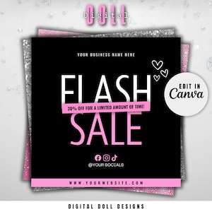 Flash Sale Flyer, DIY Website Sale Social Media Instagram Beauty Hair Nails Braids Lashes Fashion Sale Boutique Editable Canva Template