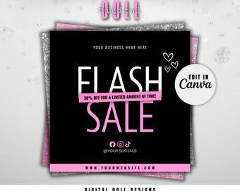 Flash Sale Flyer, DIY Website Sale Social Media Instagram Beauty Hair Nails Braids Lashes Fashion Sale Boutique Editable Canva Template