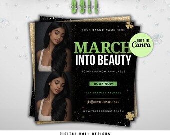 March Into Beauty Booking Flyer, March bookings available, Canva Editable Template (Instant Download)