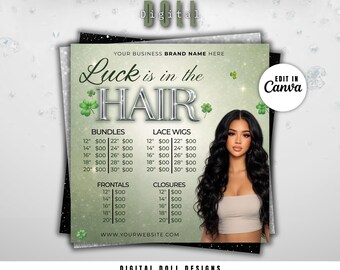 March Hair Price List Flyer, Wig Specials Template, Patricks Day Promo, Spring Wig Install Flyer