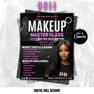 Makeup class flyer template, Makeup Masterclass, Makeup Course Flyer, Makeup Training, Master class flyer, Beauty Class Flyer, Makeup Artist