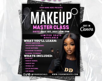 Makeup class flyer template, Makeup Masterclass, Makeup Course Flyer, Makeup Training, Master class flyer, Beauty Class Flyer, Makeup Artist