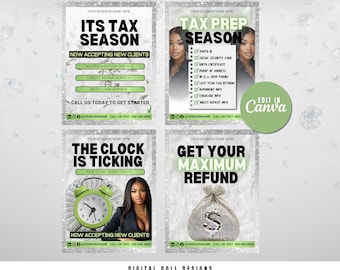 4 Green Tax prep flyer, Tax season, Credit repair, Black and white, Assistant consultant,Business posts, Tax Preparation