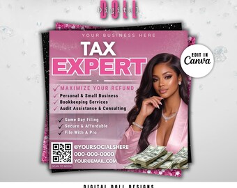 Tax Prep Flyer Template, Tax Flyer, Tax Preparation Flyer, Tax Prep Season Flyer, Accountant Flyer, Canva Editable, Credit Repair Flyers