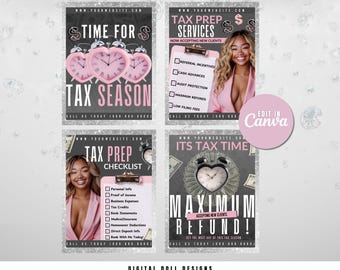 4 Editable Tax Prep Flyer Bundle | Valentine’s Day Tax Marketing Templates | Canva Flyers for Accountants & Business Owners
