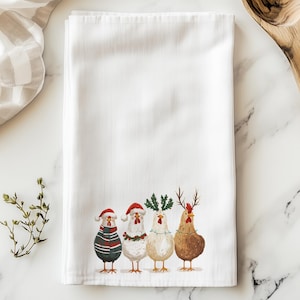Christmas Chickens Tea Towel, Chicken Dish Towel, Christmas Tea Towels, Xmas Tea Towel, Xmas Kitchen Towels, Xmas Dish Towels, Hostess Gift
