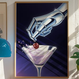 Poster Cybercore Cherry, Arte Futuristica Retro, Decorazioni Dopamine, Nostalgia Anni '80, Poster Stampabile, Decorazioni per la Casa e il Dormitorio, Stampa Synthwave per Lei