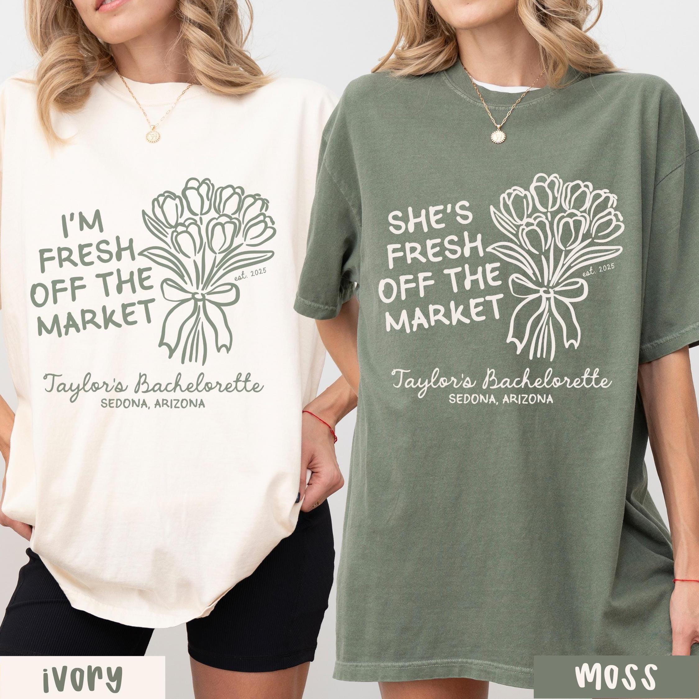 Custom Fresh Off the Market Bachelorette Shirt, Comfort Colors Bridal Party T-shirts, Personalized Bach Trip Tee, Coquette Bridesmaid Gift