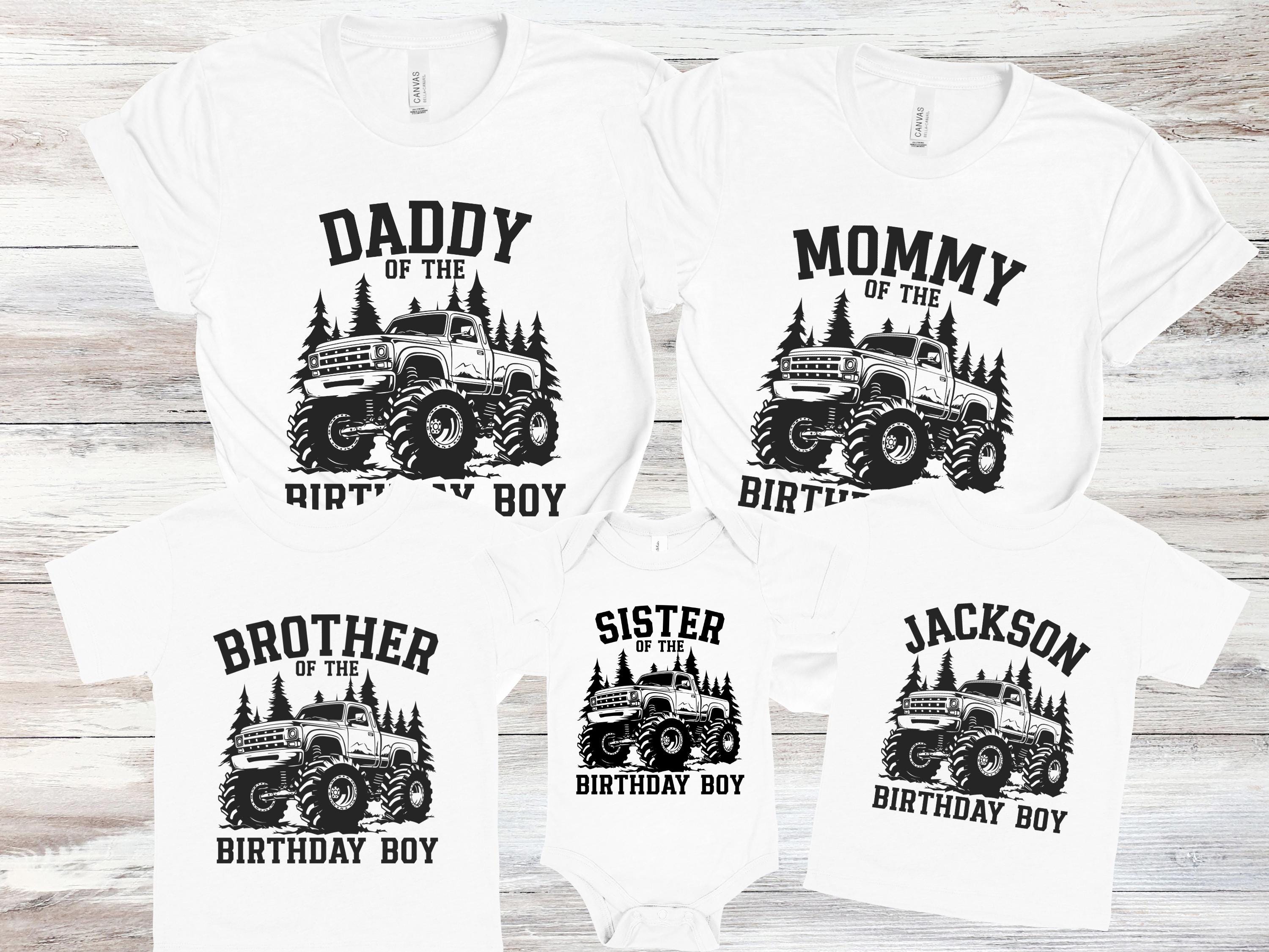 Personalized Monster Truck Birthday Shirt, Kids Custom Birthday Boy Truck Lover Name T-shirt, Matching Family Monster Truck Theme Bday Tees