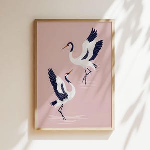 Flying Cranes Japandi Style Print Bird Image Printable Digital Download Elegant Gallery Wall Art Vintage Japanese Style Artwork