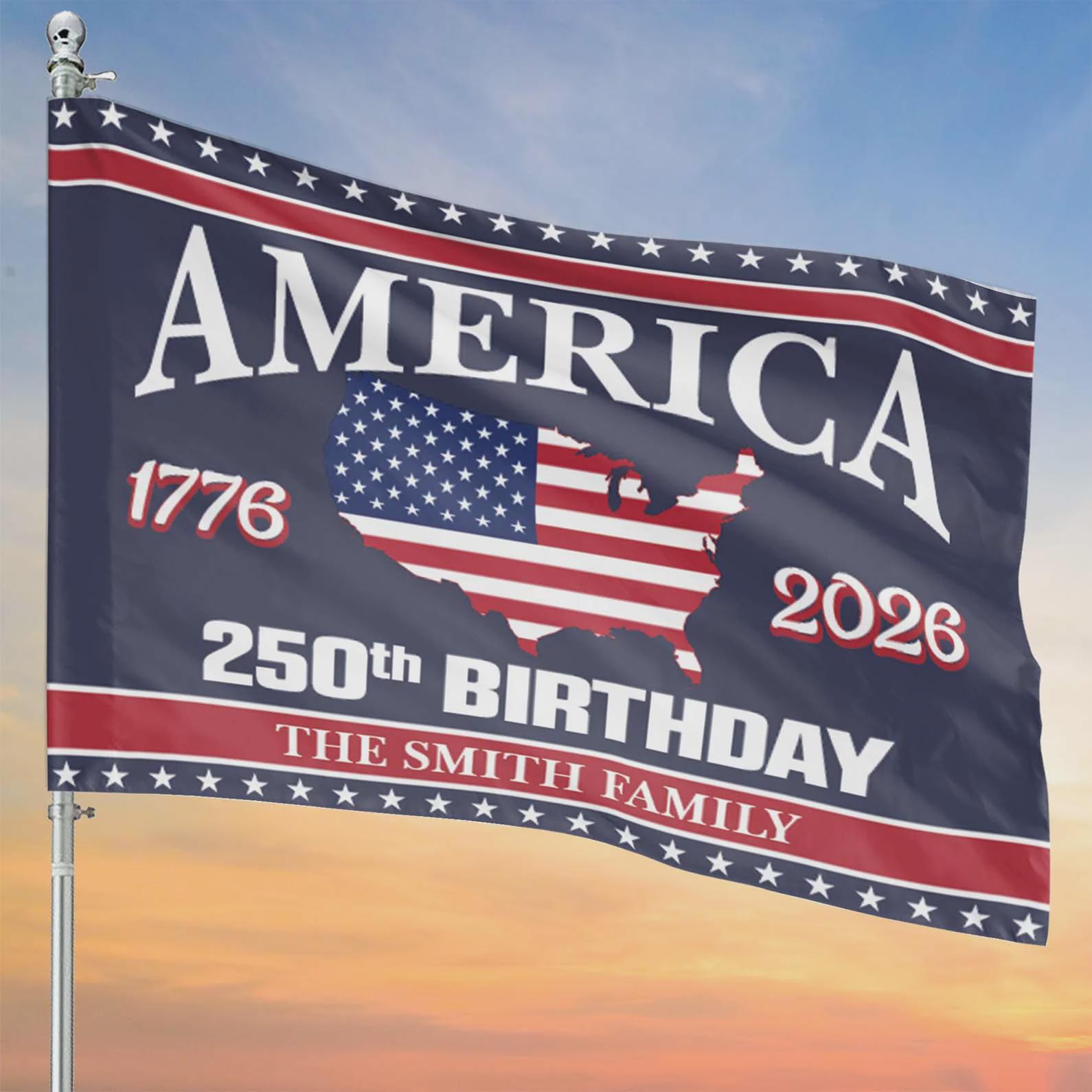 Custom Family Name Patriotic 250th Anniversary 1776 2026 United States Of America Semiquincentennial Banner House Flag