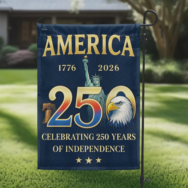 Personalized Camping Garden Flag - Happy 250th Anniversary - Home Is Where The Campfire Burns 
 - Custom Family Name