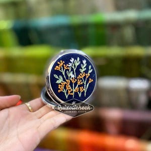Hand Embroidered Wildflower Compact Mirror: Linen & Stainless Steel