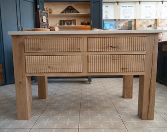 Bespoke Oak Flutted Kitchen Island with Stone worktops
