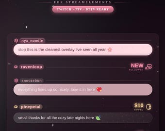 Sakura Chat Overlay Blush | Twitch Stream Package Animated Alerts | OBS StreamElements Kit Customizable Text Colors Entrance Animations