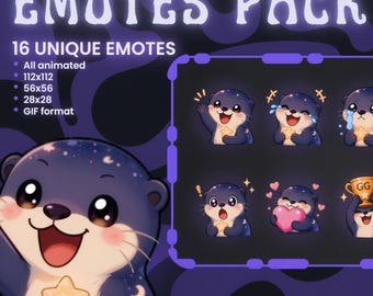 Animated Otter Emotes Pack | Cute Kawaii Twitch Discord Gifs Streamer Sub Bit Celestial Chat Galaxy Digital Overlay Alert