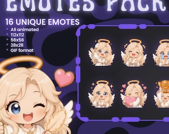 Kawaii Blonde Angel Animated Emotes 16 GIF Pack | Twitch Discord Stream Chat Digital Download Expressive Graphics Kit