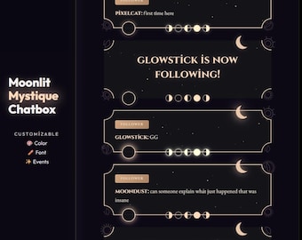 Moonlit Mystique Chatbox Stream Overlay | Celestial Twitch Alerts OBS Event Widget Kit Gold Dark Fantasy Custom Layout Design Template