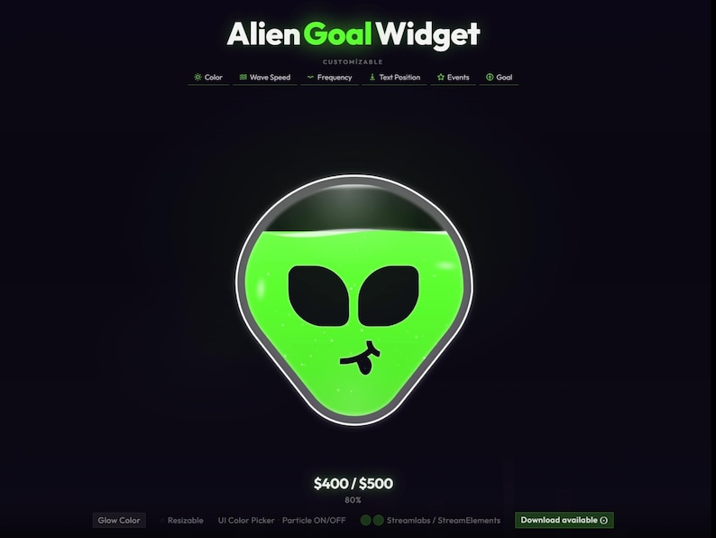 Green Performance Wdgit Animated Alien Goal Widget Stream Overlay | Customizable Liquid ...