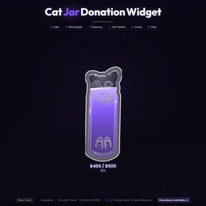 Katzen Glas Spende Widget Animiert | Lila Twitch Streamgoal Overlay OBS Streamlabs StreamElements Fortschritt