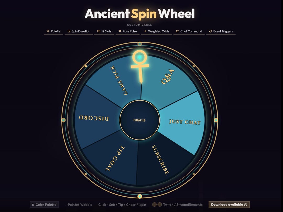 Ancient Spin Wheel Animated Twitch Overlay | Customizable Streamer Tool ...