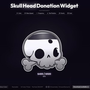 Widget di donazione a forma di teschio animato personalizzabile per obiettivi Twitch / Streamlabs OBS, overlay della barra di avanzamento, StreamElements, avviso di gioco in diretta
