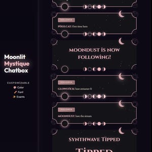 ピーチムーンリットミスティークTwitchチャットボックスウィジェット | 天体月相チャットボックスアラートオーバーレイキットOBS Streamlabsピンクダークゴシック美学
