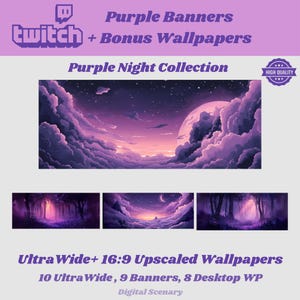 Purple Night Forest - Wolken Wallpaper Bundle, rosa und lila ästhetische Hintergründe, Ultraweitwinkel, Desktop, Twitch Banner, Sofort Download