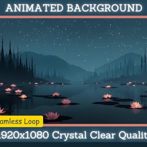 Enchanted Night Pond Animated Background | Luminous Lotus Lake Loop | Anime Forest Scenery | Relaxing Desktop & Stream Overlay Pack