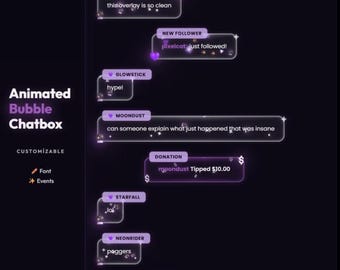Purple Animated Chat Overlay Twitch | Bubble Chatbox Widget | StreamElements OBS | Stream Event Alert | Follower Donation Popup