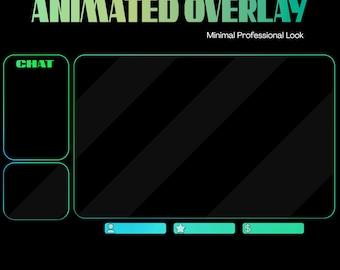 Twitch Animated Overlay  | Professional Green, Turquoise Premade Streamer Border | Glowing Loop MP4 for Stream | Instant Download