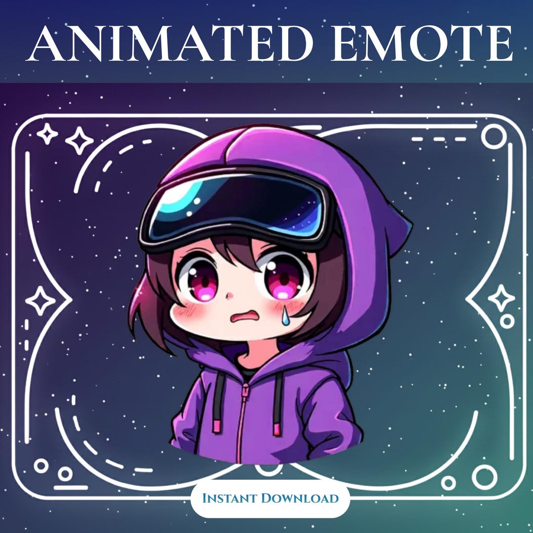 Merl Streamer Animated Crying Chibi Emote | Sad Anime Girl Purple Hoodie Twitch ...