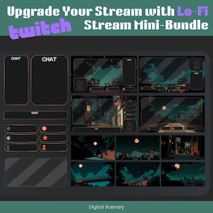 Lofi Twitch Mini Stream Bundle –  Overlays, Wallpapers, Chat & Gameplay Frames, Banners, Streamer Pack,  Vtuber Assets, Instant Download