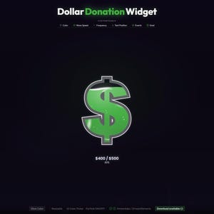 Animowany widżet celu darowizny w dolarach | Streamlabs StreamElements OBS Twitch Overlay Zielony pasek postępu Liquid Money z możliwością dostosowania