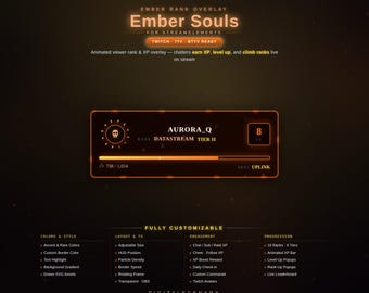 Ember Souls Animated Rank XP Overlay | Twitch StreamElements OBS Customizable Level Up Progression SciFi Gaming Glow HUD Display
