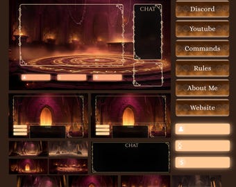 Ancient Temple Stream Overlay Pack – Animated Fantasy Twitch Backgrounds, Panels, Screens, Chatboxes & Banners | Instant Download, Red