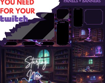 Whimsical Potion Cat Stream Pack, Magical Witch Twitch Overlay Bundle, Animated Fantasy Stream Package, OBS Overlays Panels Backgrounds