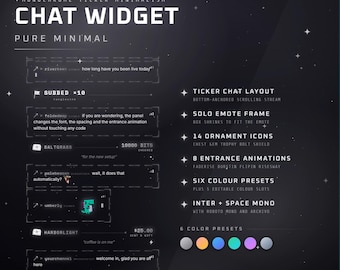 Animated Monochrome Ticker Chat Widget | Minimalist Twitch Streamlabs StreamElements OBS Overlay Design Icons Presets