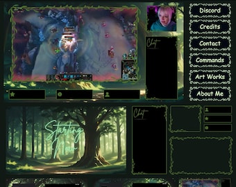 Animated Green Forest Stream Overlay Pack, Twitch Stream Package