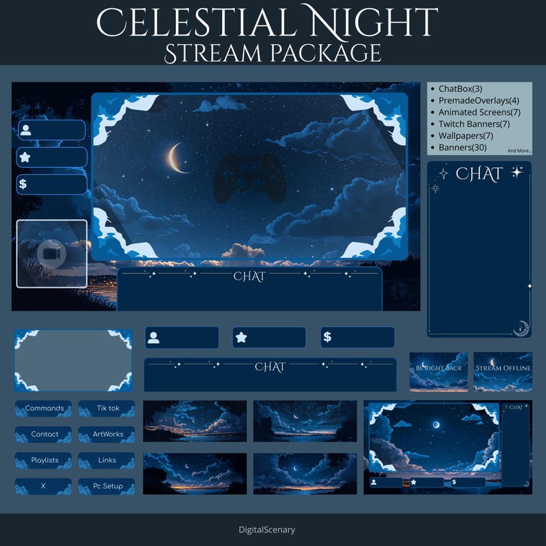 Celestial Night Stream Package:static Twitch Overlays,animations ...