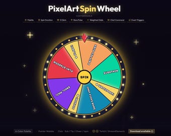 Pixel Art Spin Wheel Customizable Twitch | Stream Interactive Game Viewer Command | Event OBS Tool Overlay Streamlabs Live Widget
