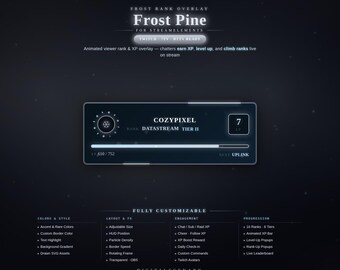 Frost Pine Animated Rank XP Overlay | Twitch Stream Elements OBS Progression Kit Customizable Digital Viewer Levels Tiers HUD