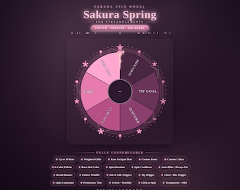 Sakura Spring Spin Wheel Animated Twitch Overlay | Pink YouTube OBS StreamElements Customizable Interactive Event Alerts Game Kit